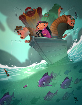 Our little girl showing up the men on her boat.
