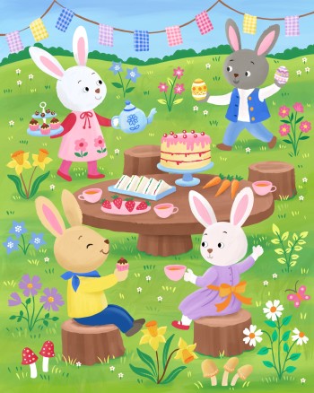 Bunny Tea Party – Children’s Springtime Illustration