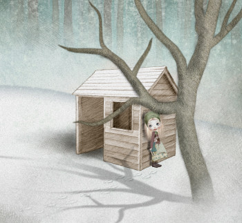 Girl by the Wooden House
