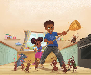 The children are cleaning their house