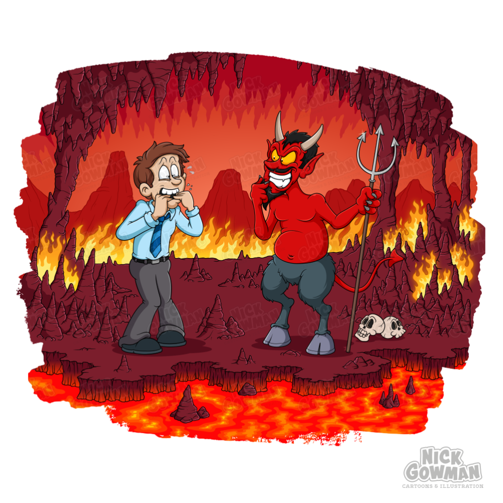 Cartoon Man and Devil