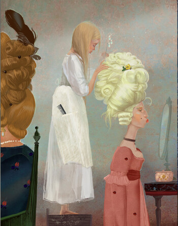 Cinderella styles her sisters' hair.