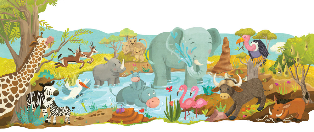 Savannah illustration from upcoming book "Animal Facts" from AZ Books