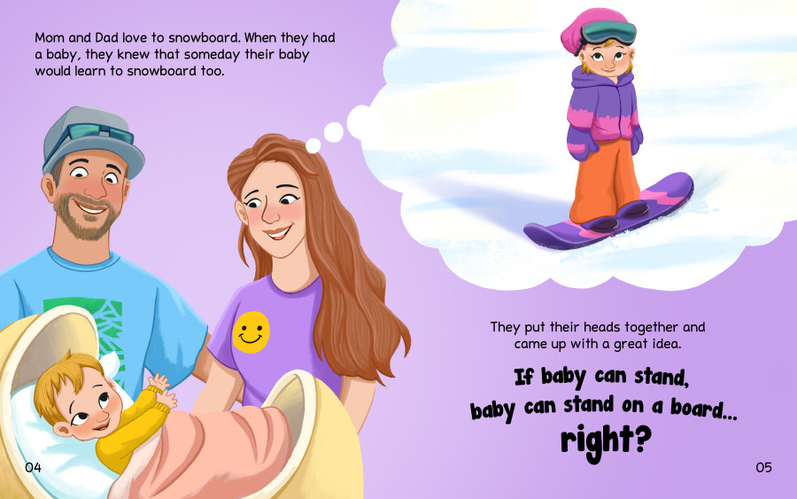 Nadia Ronquillo illustrated the book "Snowboard Baby"