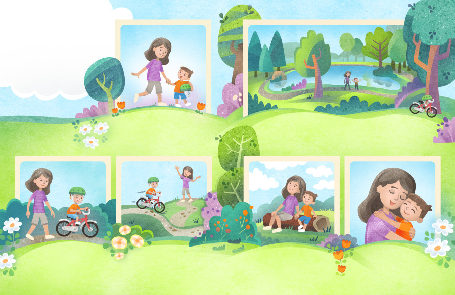 Friend Magazine layout with "Panel" style background design