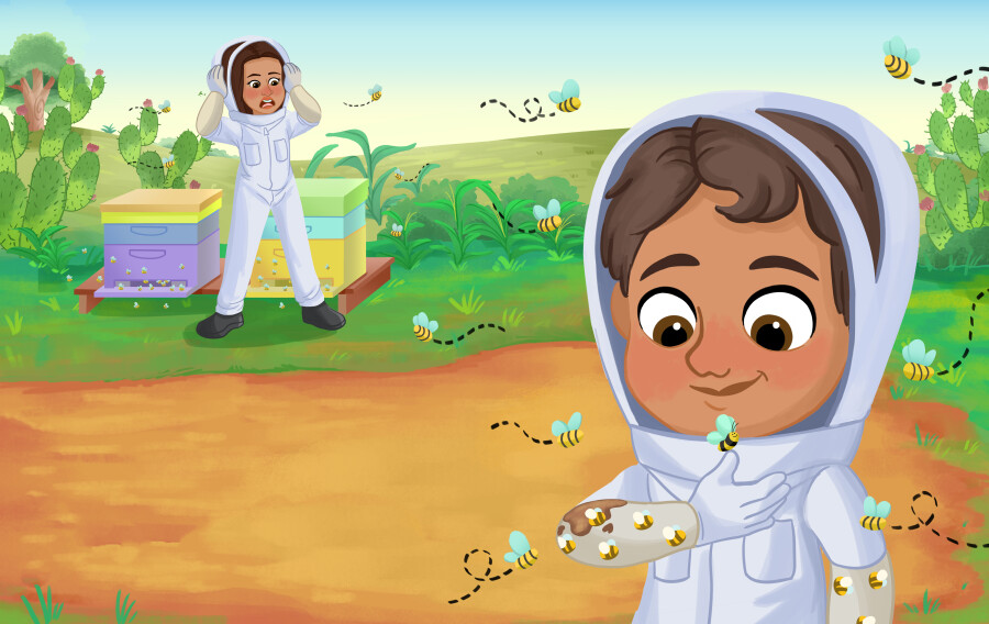 Nadia Ronquillo illustrates My Abuelita and Me working with the bees