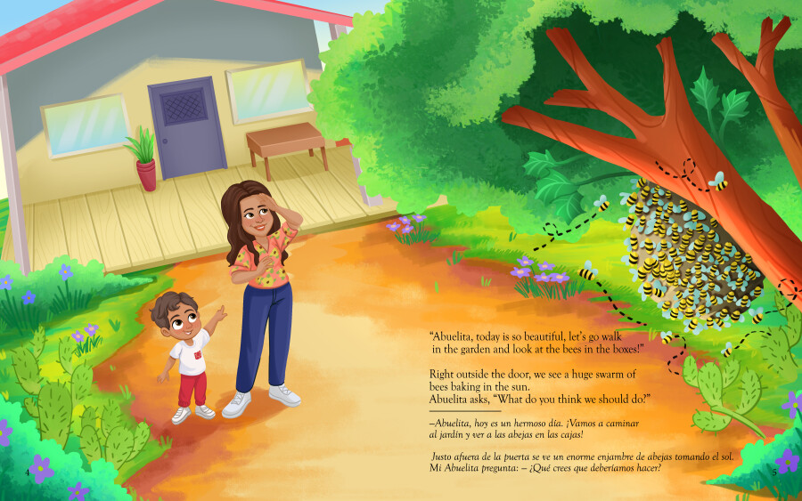 Nadia Ronquillo illustrates My Abuelita and Me working with the bees