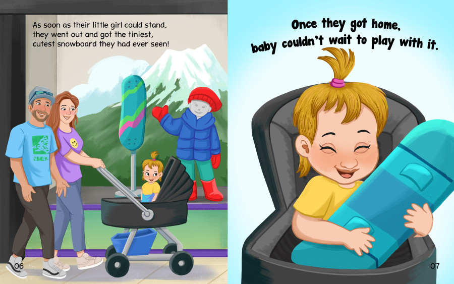 Nadia Ronquillo illustrated the book "Snowboard Baby"