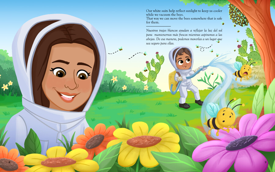 Nadia Ronquillo illustrates My Abuelita and Me working with the bees