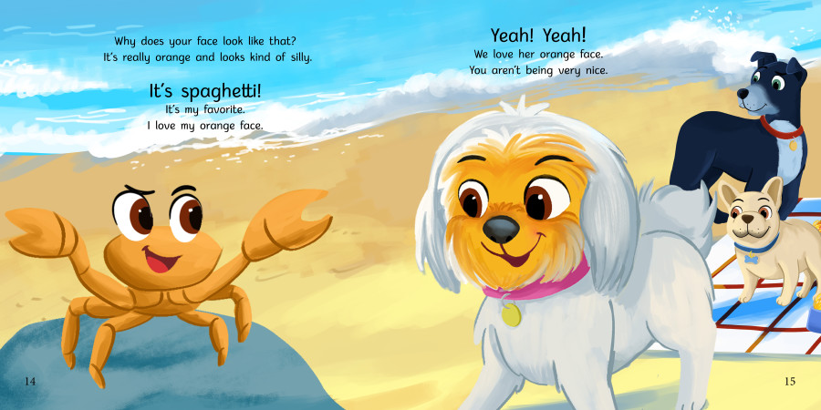 Nadia Ronquillo illustrates the childrens book Spaghetti on The Beach